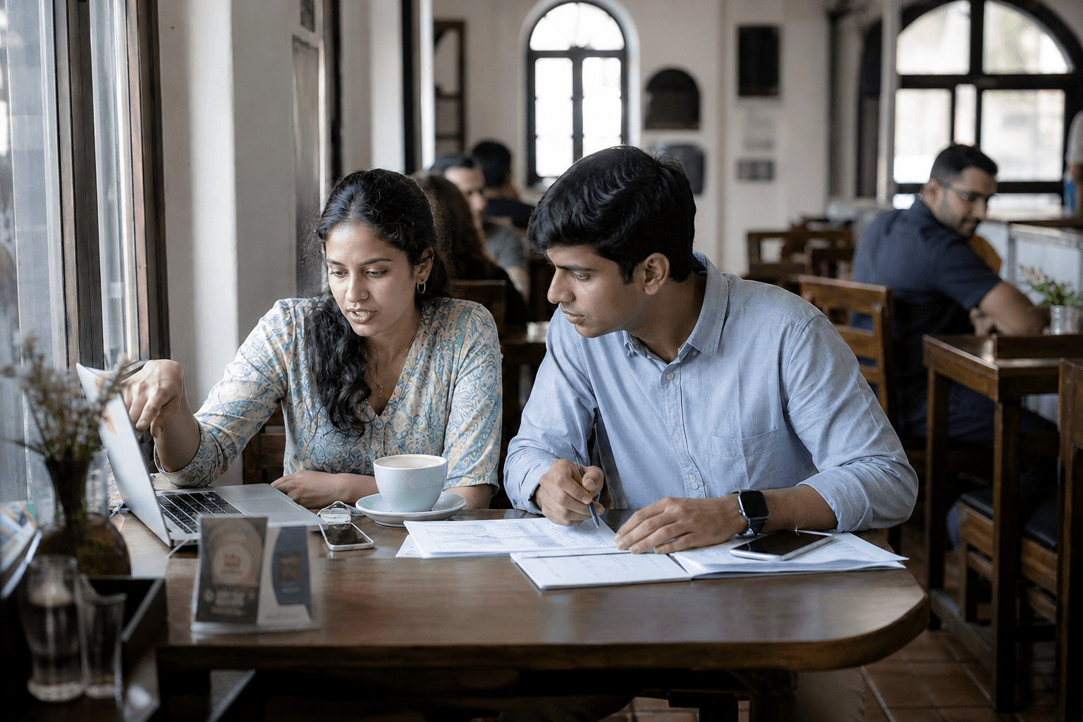 Young Indian professionals collaborating on research