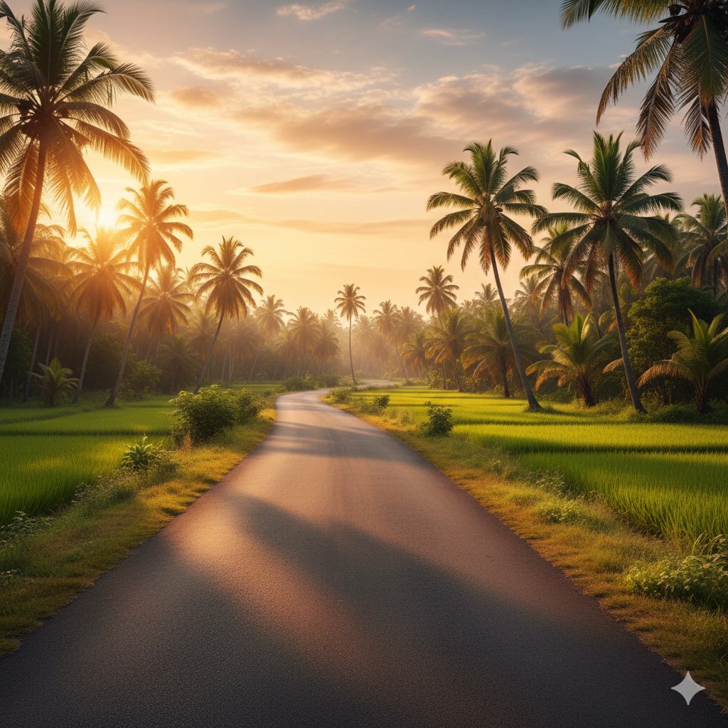Clean winding road through Goa landscape